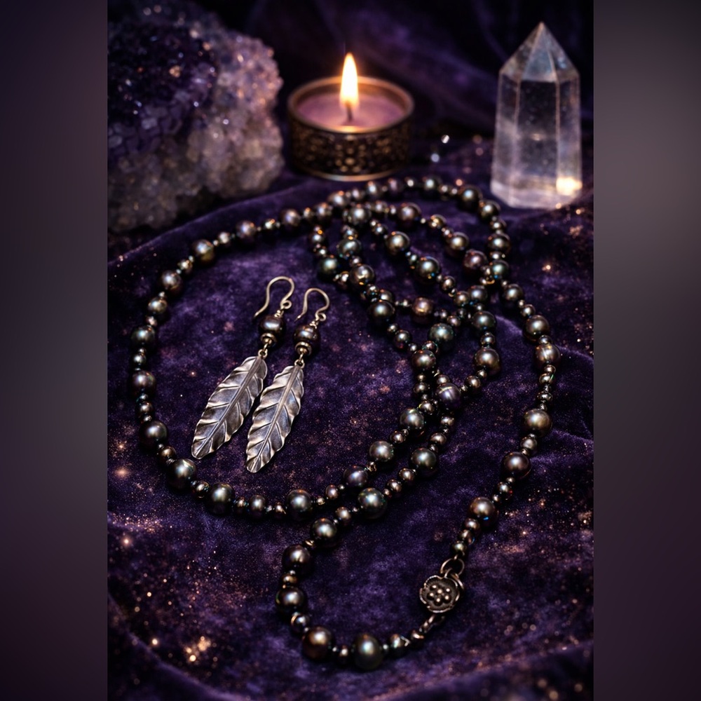 Artisan Black Pearl Necklace & Earrings | Hill Tribe Silver